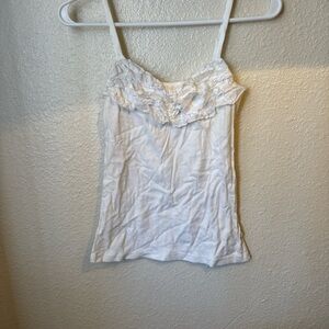 Y2K Forever 21 White Ruffle-Front Spaghetti Strap Camisole